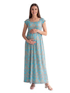 24seven Comfort Essential Maternity Abstract Square Neck Cap Sleeve Pleated A Line Maxi Dress