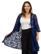 24seven Comfort Elevate Womens Lace Open Front Three-Quarter Sleeves Jacket