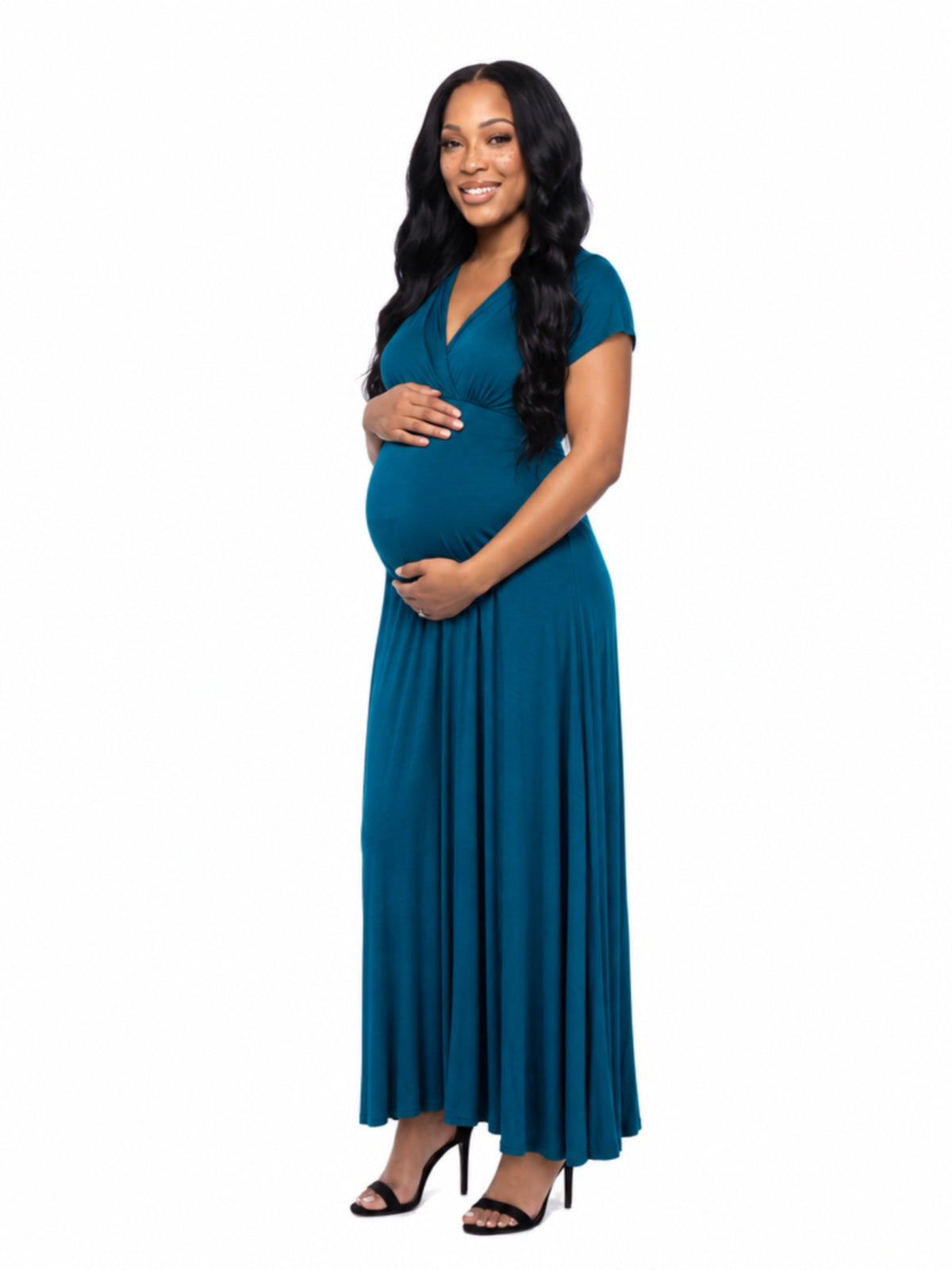 24seven Comfort Essential Maternity Cap Sleeve V Neck Empire Waist A Line Maxi Dress