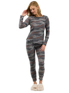 24seven Comfort Essential Womens Soft Stretch Camo Print Long Sleeve Top and Leggings Set