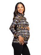 24seven Comfort Essential Maternity Brown Geometric Print Turtleneck Long Sleeve Fitted Top