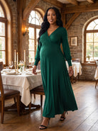 24seven Comfort Elevate Maternity V Neck Empire Waist Long Bishop Sleeve Maxi Dress