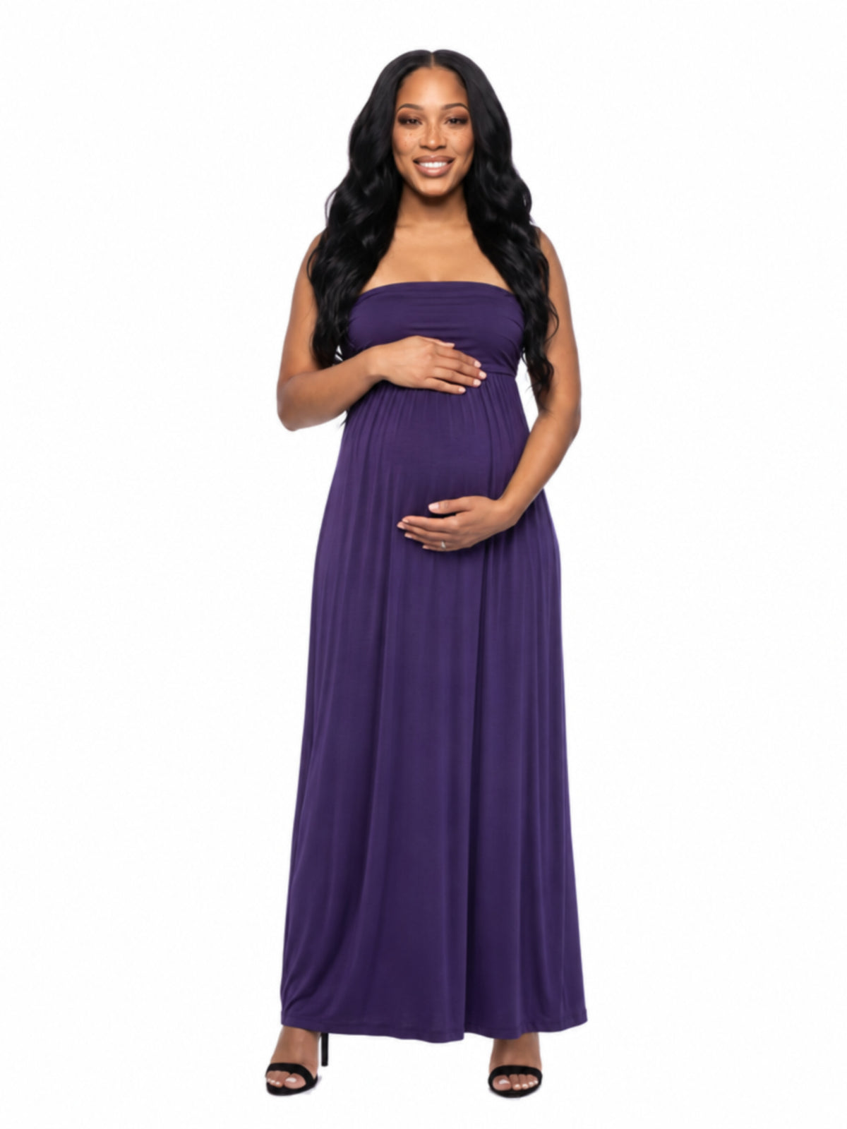 24seven Comfort Essential Maternity Strapless Empire Waist Ruched Detail Pleated Maxi Dress
