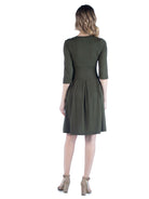 24seven Comfort Essential Maternity Scoop Neck Three Quarter Sleeve Pleated Fit N Flare Pocket Mini Dress