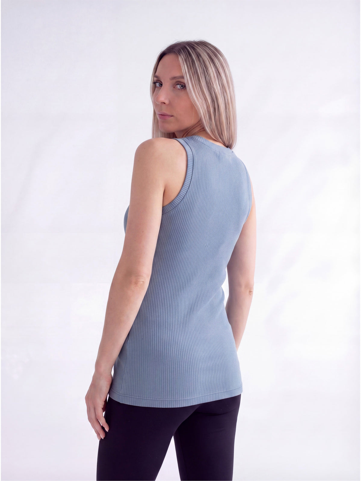 24seven Comfort Basic Maternity Ribbed Knit Round Neck Sleeveless Tank Top