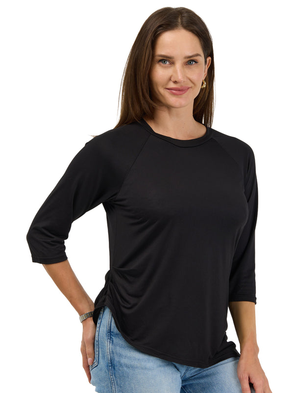 24seven Comfort Basic Womens Soft Stretch Three-Quarter Sleeve Relaxed Top