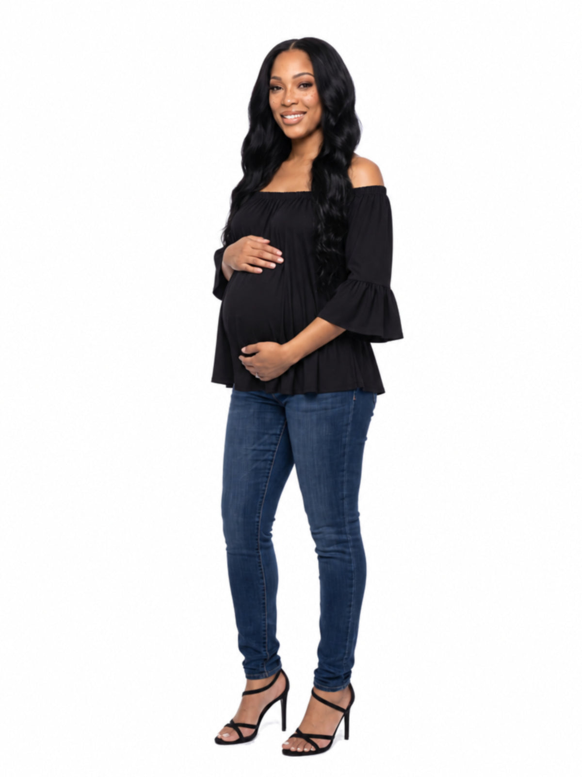 24seven Comfort Essential Maternity Elastic Neckline Bell Sleeve Loose Fit Tunic Top