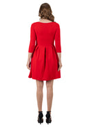 24seven Comfort Essential Petite Classic Three-Quarter Sleeves Pleated A-Line Dress