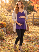 24seven Comfort Basic Maternity V Neck Long Sleeve Soft Flare Henley Style Tunic Top