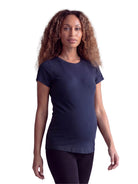 24seven Comfort Basic Maternity Ribbed Knit Round Neck Short Sleeve Top