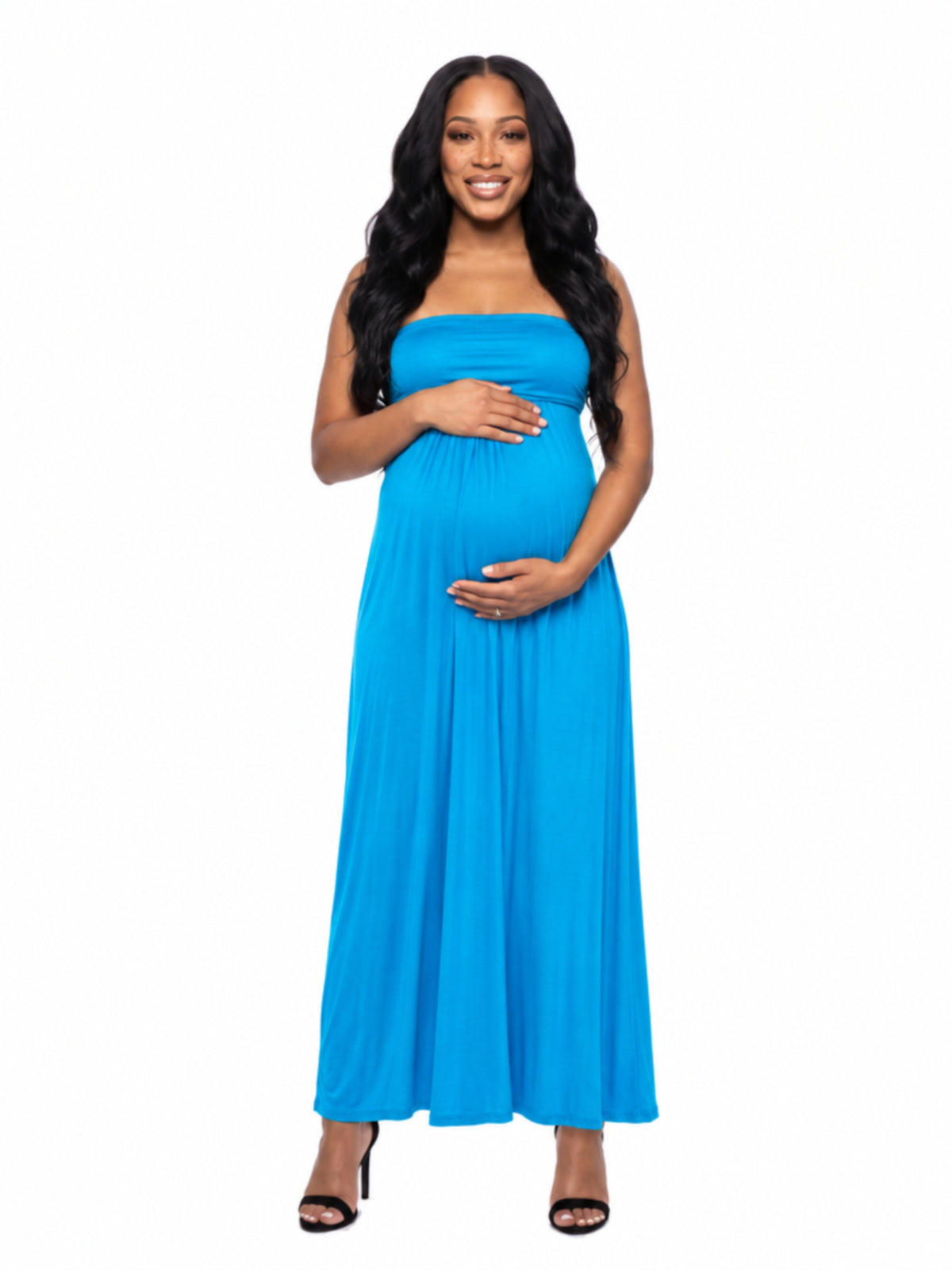24seven Comfort Essential Maternity Strapless Empire Waist Ruched Detail Pleated Maxi Dress