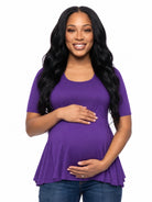 24seven Comfort Basic Maternity Scoop Neck Elbow Swing Flared Tunic Top