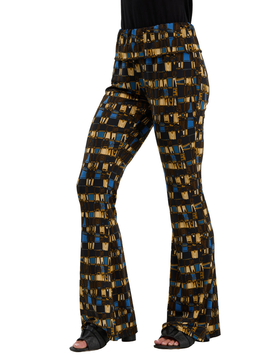 24seven Comfort Essential Womens Geometric Bell Bottom Foldover Waist Sweatpants