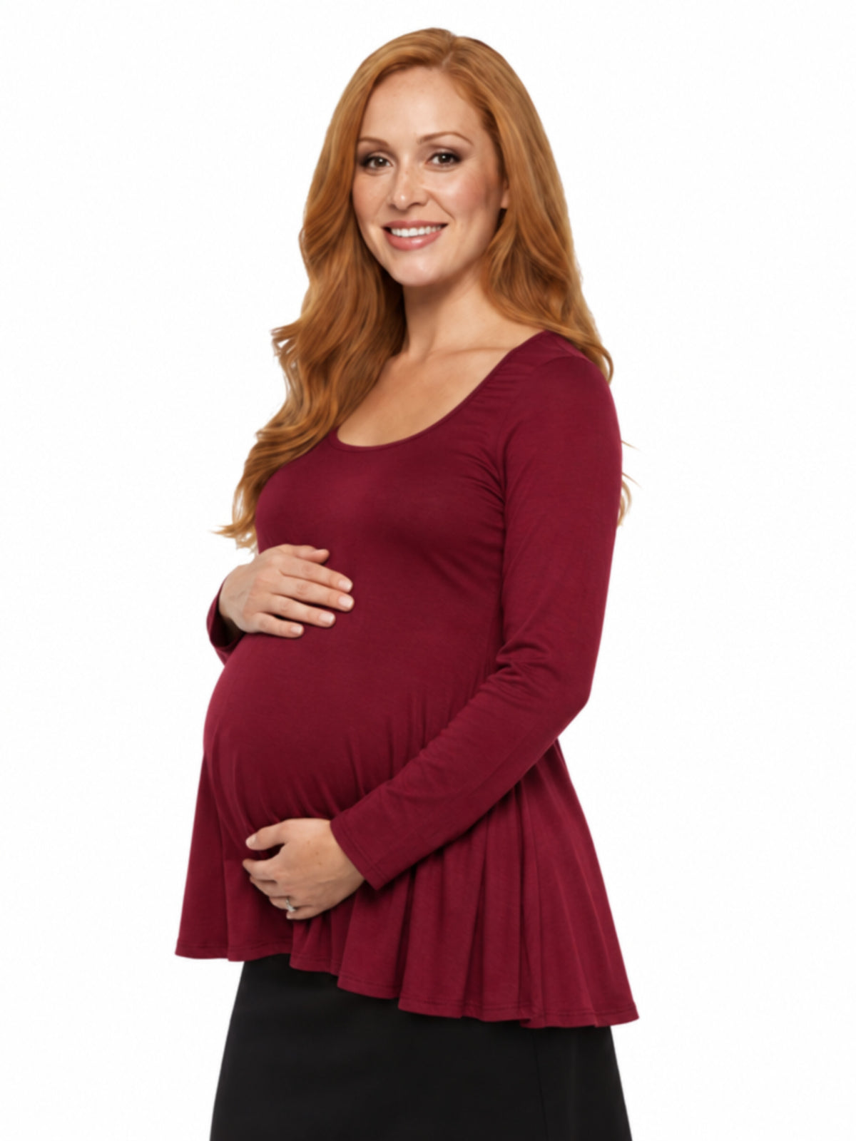 24seven Comfort Basic Maternity Long Sleeve Scoop Neck Swing Style Soft Flare Tunic Top