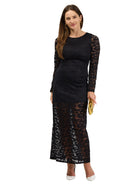24seven Comfort Elevate Womens Round Neck Long Sleeve Lace Maxi Dress
