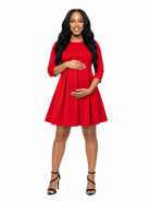 24seven Comfort Essential Maternity Boat Neck Long Sleeve Knee Length Fit N Flare Pocket Dress