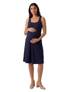 24seven Comfort Essential Maternity Ribbed Knit Sleeveless Scoop Neck Pocket A Line Midi Dress