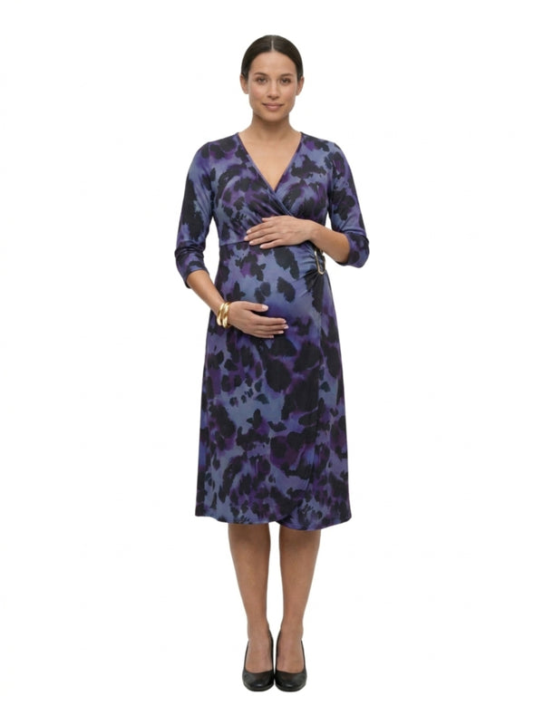 24seven Comfort Elevate Maternity V-Neck Animal Print Three-Quarter Sleeve Wrap Dress