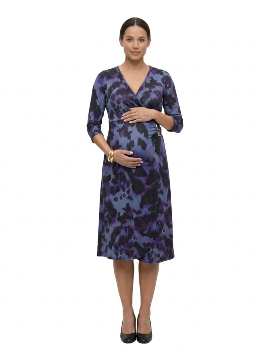 24seven Comfort Elevate Maternity V-Neck Animal Print Three-Quarter Sleeve Wrap Dress