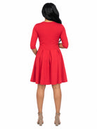 24seven Comfort Essential Maternity Scoop Neck Three Quarter Sleeve Pleated Fit N Flare Pocket Mini Dress