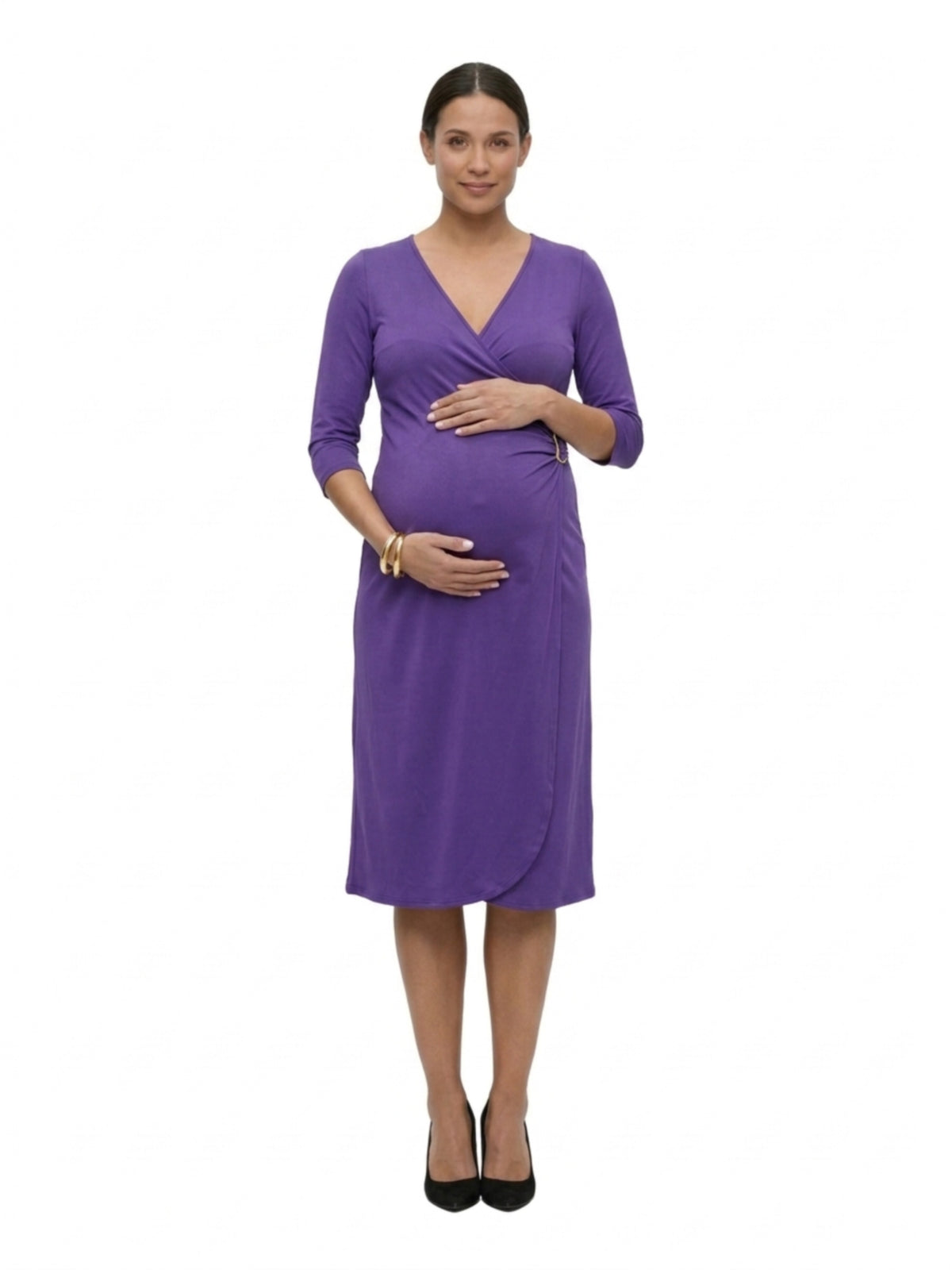24seven Comfort Elevate Maternity V-Neck with Three-Quarter Sleeves and Knee Length Wrap Dress