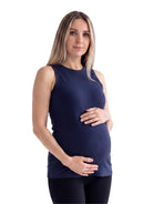 24seven Comfort Basic Maternity Ribbed Knit Round Neck Sleeveless Tank Top
