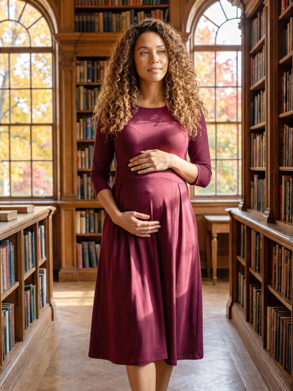 24seven Comfort Essential Maternity Elegant Three-Quarter Sleeve Dress