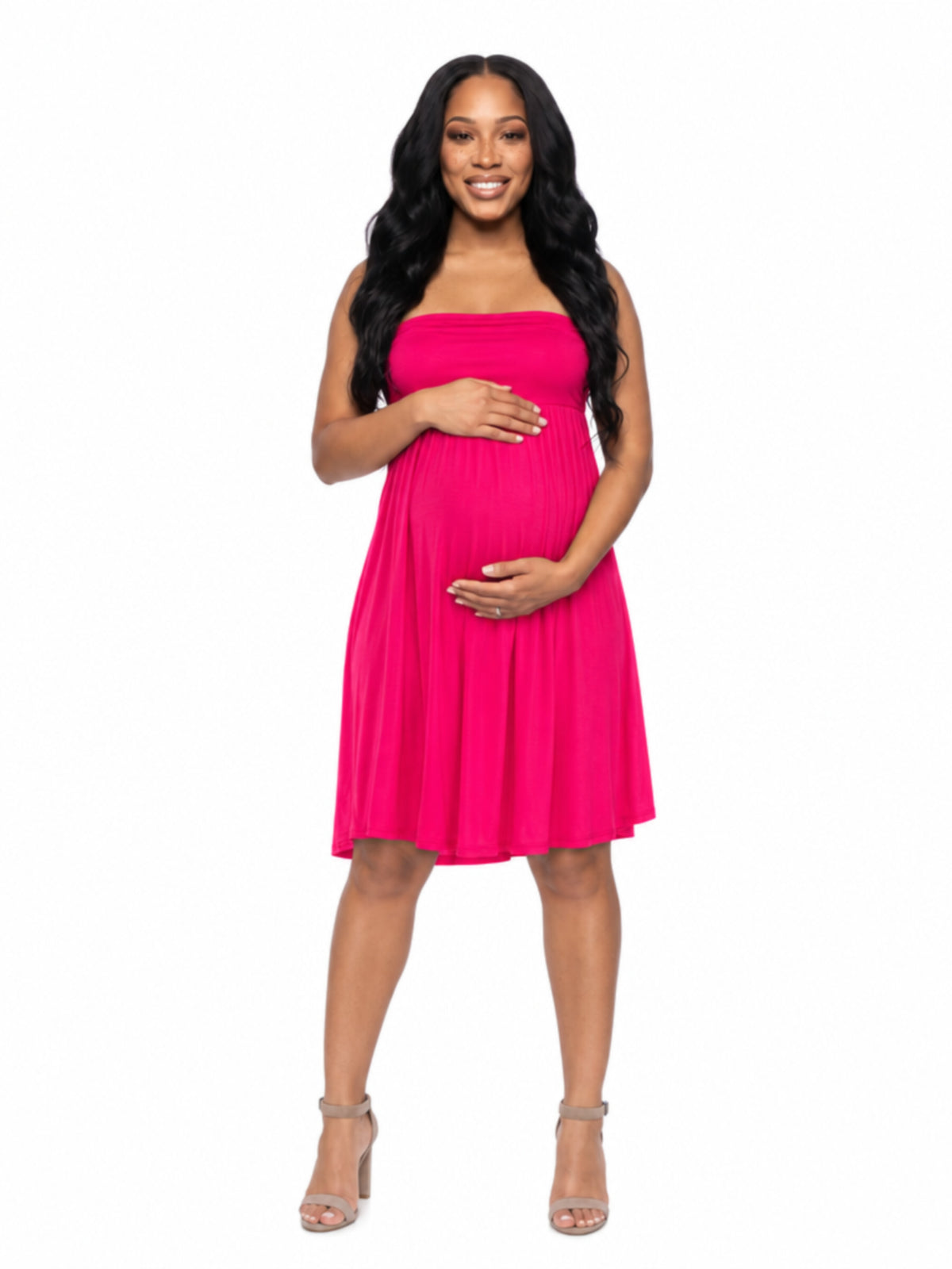 24seven Comfort Essential Maternity Strapless Pleated Empire Waist Knee Length Flared Mini Dress