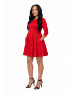 24seven Comfort Essential Maternity Boat Neck Long Sleeve Knee Length Fit N Flare Pocket Dress