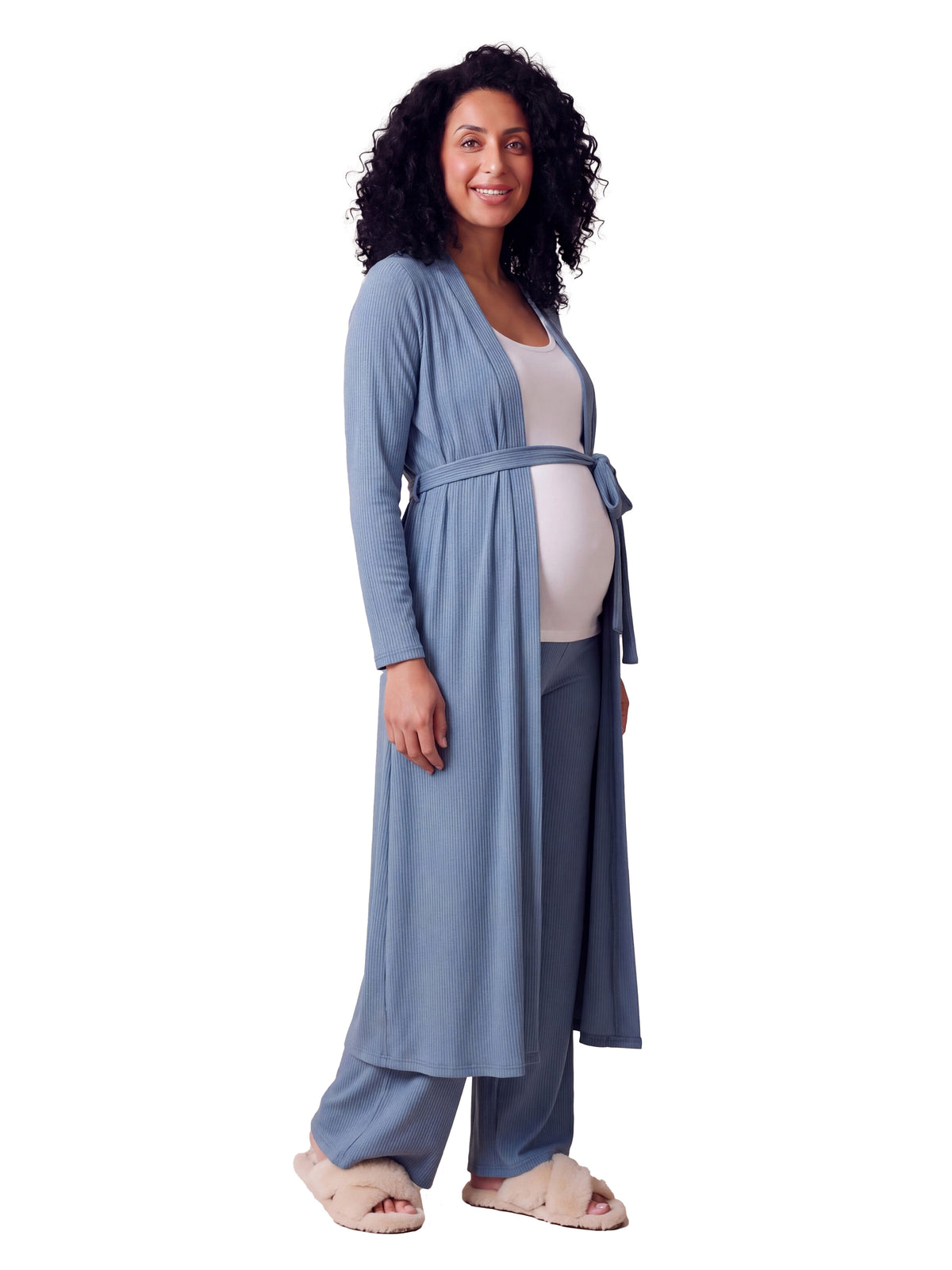 24seven Comfort Basic Maternity Long Sleeve Tie Waist Soft Jacket and Elastic Waist Wide Leg Pant Set