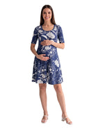 24seven Comfort Essential Maternity Floral Scoop Neck Elbow Sleeve Knee Length Skater Dress