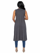 24seven Comfort Basic Maternity Sleeveless Open Front Side Slit Extra Long Jacket