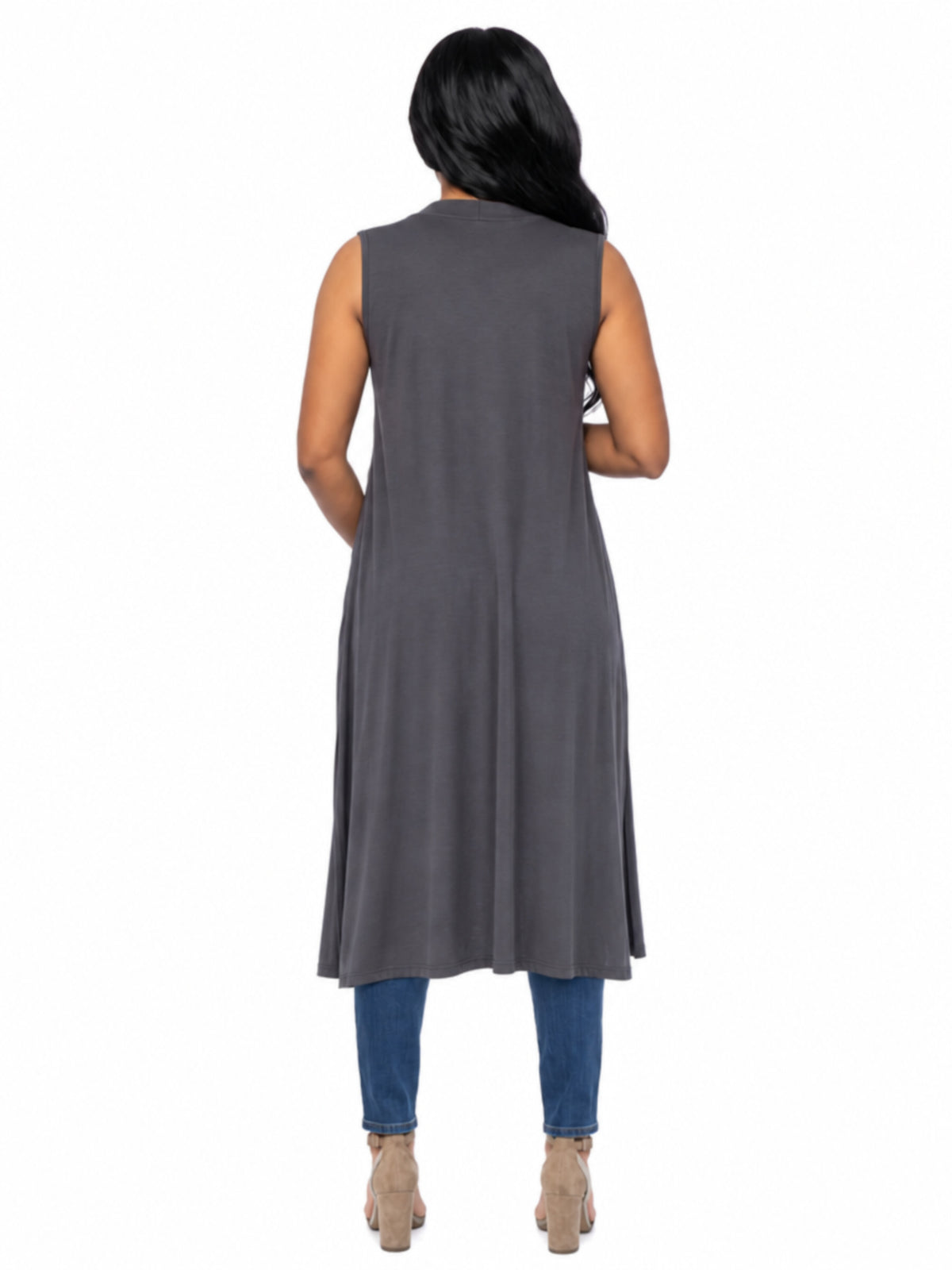 24seven Comfort Basic Maternity Sleeveless Open Front Side Slit Extra Long Jacket