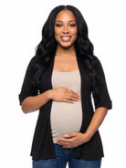 24seven Comfort Basic Maternity Open Front Elbow Sleeve Long Fit Jacket