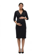24seven Comfort Elevate Maternity V-Neck with Three-Quarter Sleeves and Knee Length Wrap Dress