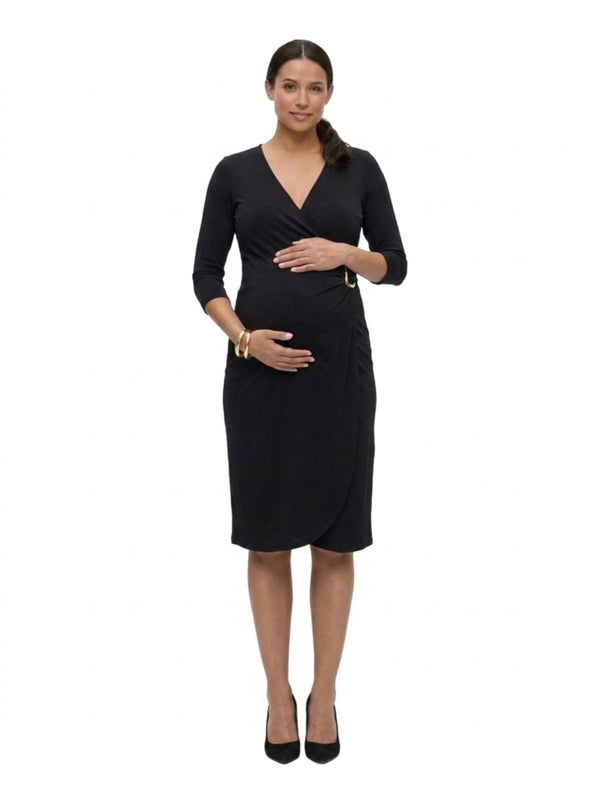 24seven Comfort Elevate Maternity V-Neck with Three-Quarter Sleeves and Knee Length Wrap Dress