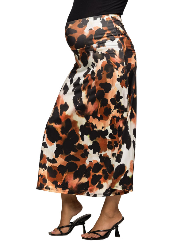 24seven Comfort Essential Maternity Animal Print Elastic Waist Maxi Skirt