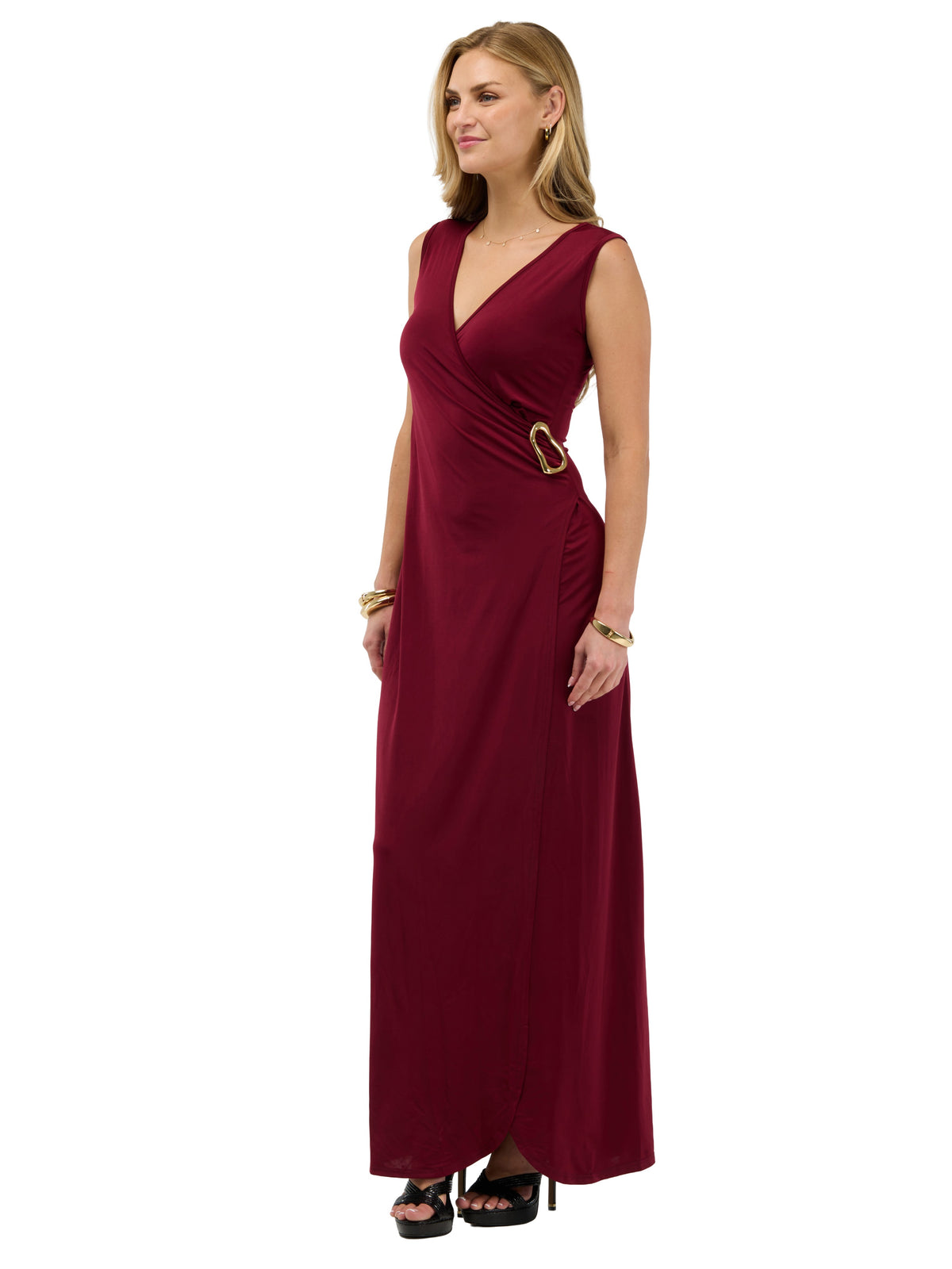 24seven Comfort Elevate Womens Sleeveless V-Neck Wrap Maxi Dress