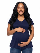 24seven Comfort Basic Maternity V Neck Short Sleeve Swing Tunic Top