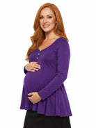 24seven Comfort Basic Maternity V Neck Long Sleeve Soft Flare Henley Style Tunic Top