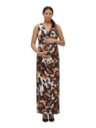 24seven Comfort Elevate Maternity Sleeveless V-Neck Animal Print Wrap Design Maxi Dress