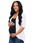 24seven Comfort Basic Maternity Elbow Sleeve Open Front Cascading Shape Jacket