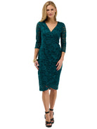 24seven Comfort Elevate Petite Lace Three-Quarter Sleeves Wrap Dress