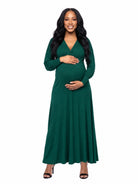 24seven Comfort Elevate Maternity V Neck Empire Waist Long Bishop Sleeve Maxi Dress