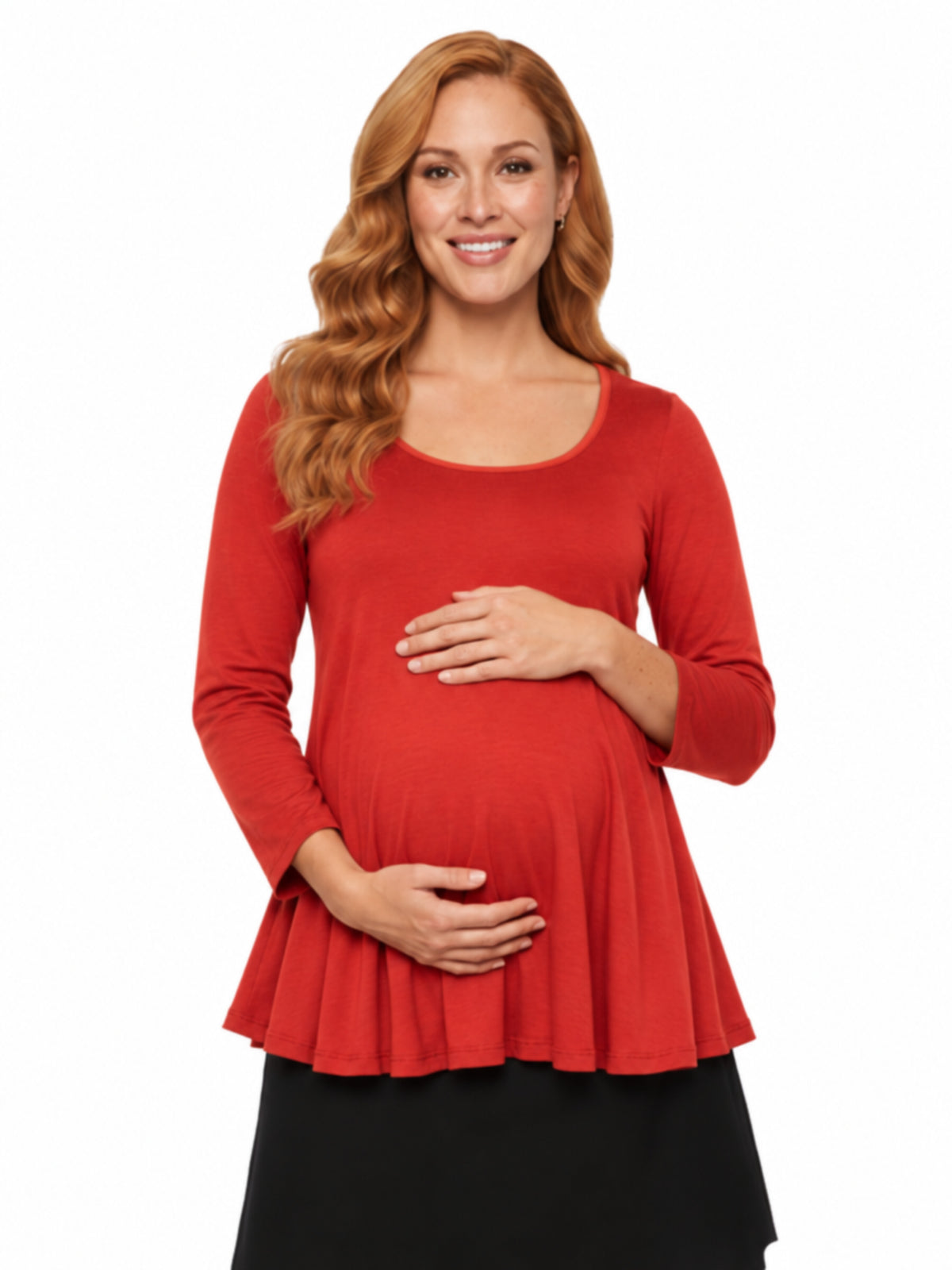 24seven Comfort Basic Maternity Long Sleeve Scoop Neck Swing Style Soft Flare Tunic Top