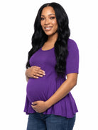 24seven Comfort Basic Maternity Scoop Neck Elbow Swing Flared Tunic Top