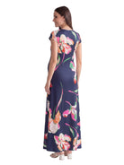 24seven Comfort Elevate Maternity Floral V Neck Cap Sleeve Ruched Front Maxi Dress