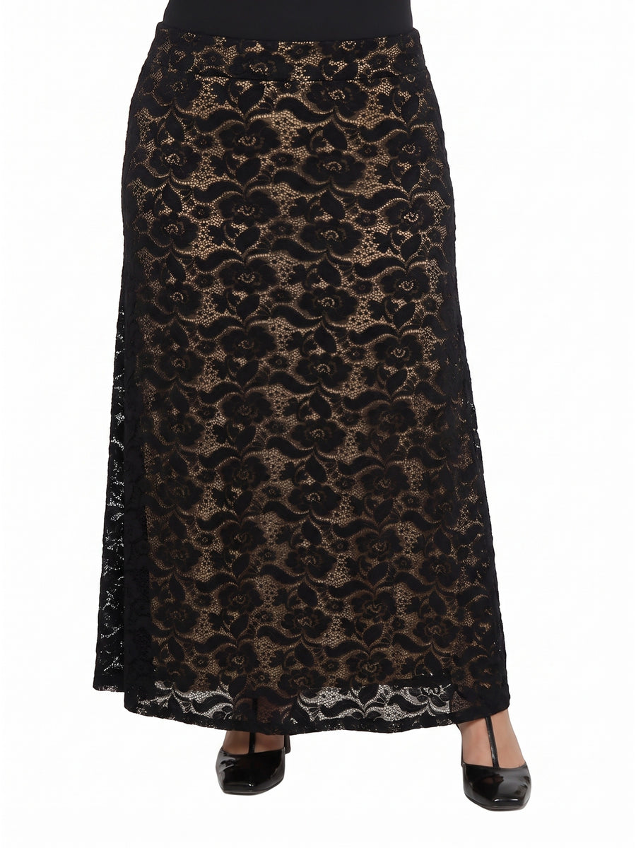 24seven Comfort Elevate Curvy Elegant Lace Elastic Waist Maxi Skirt