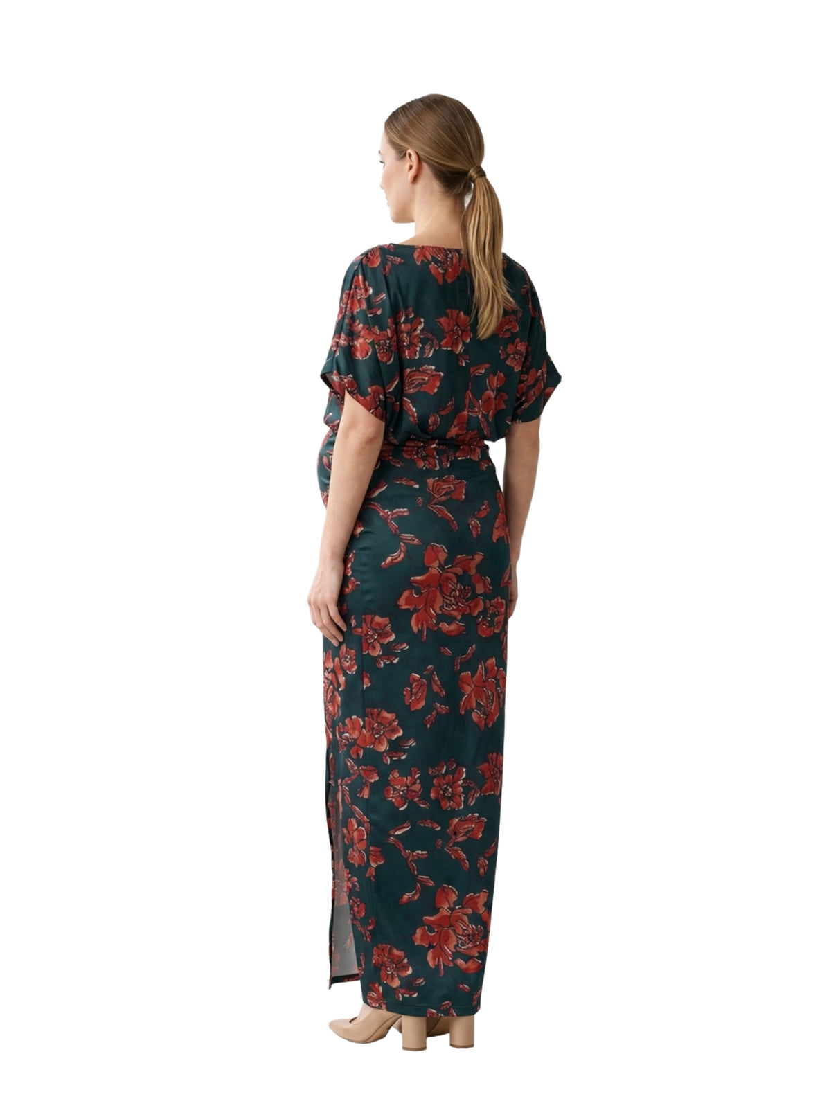 24seven Comfort Elevate Maternity Elegant Short Sleeves Floral Long Maxi Dress