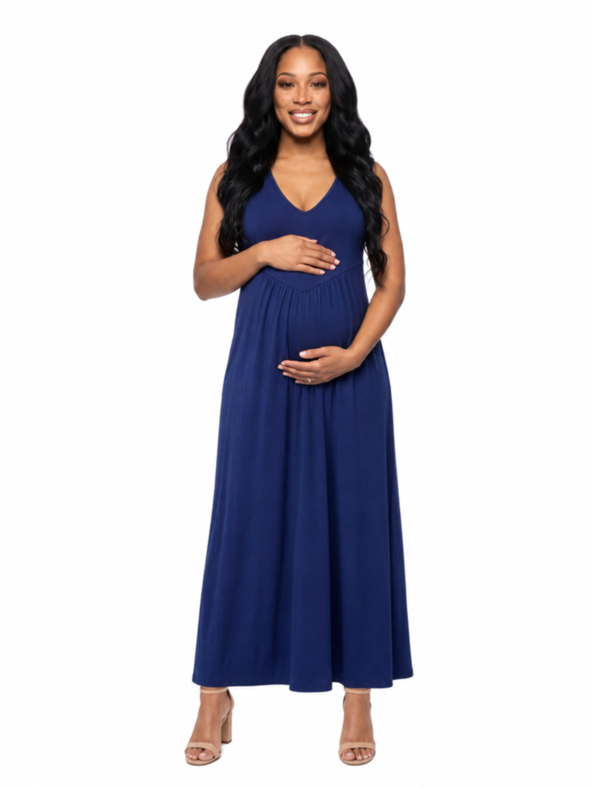 24seven Comfort Essential Maternity V Neck Sleeveless A Line Pocket Maxi Dress